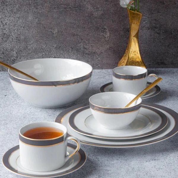 Monno Ribbon Grey Porcelain Dinner Set